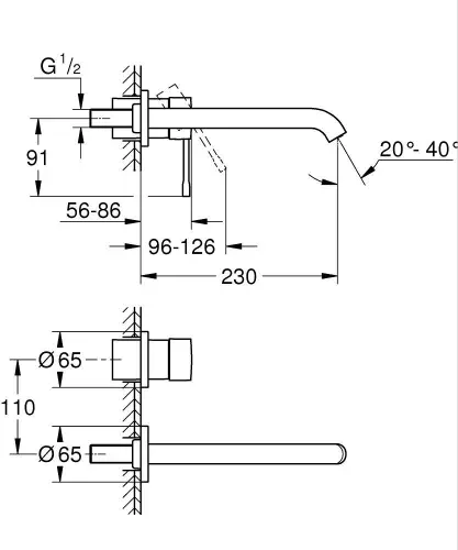 Grohe Essence Zidna za lavabo L SIZE Supersteel 29193DC1 - tehnički crtež
