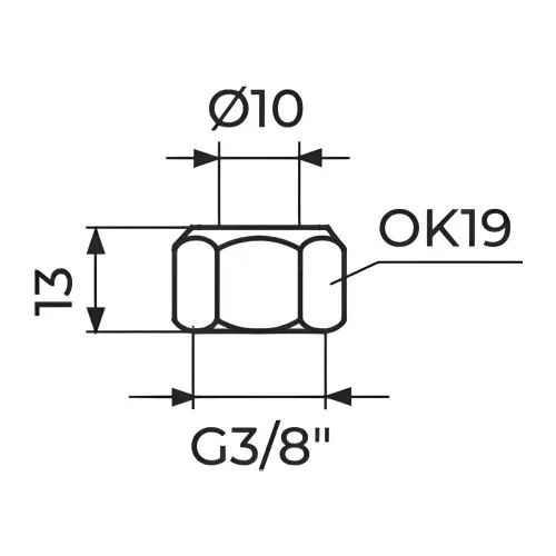 Rosan Navrtka 3/8" bez zaptivača - hromirana ø 12mm PN38B - tehnički crtež
