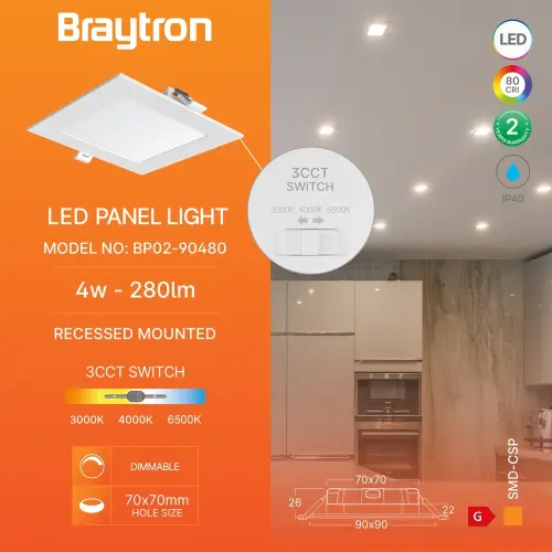 Braytron LED Panel Ugradni Kvadratni 3" 4W Beli CCT BP02-90480