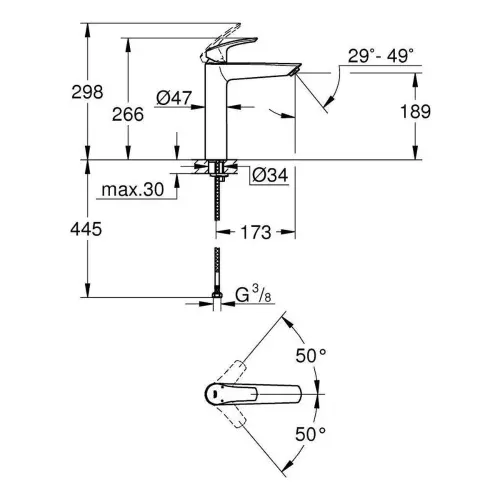 Grohe Eurosmart za lavabo XL size 23971003 - tehnički crtež