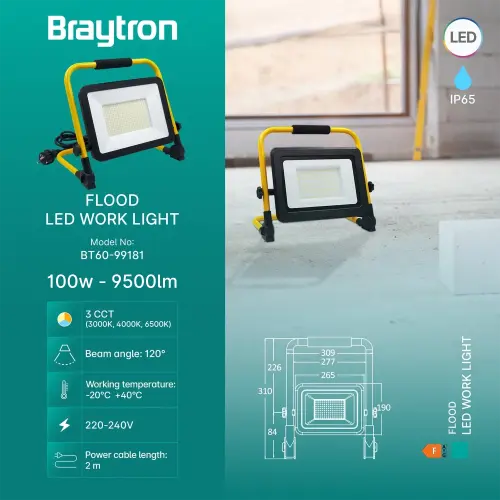 Braytron LED Radno Svetlo 100W Crni CCT BT60-99181