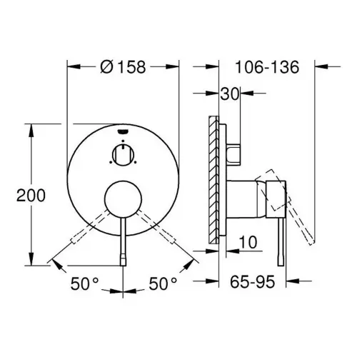 Grohe Essence Mešač sa trosmernim prebacivačem 24169001 - tehnički crtež