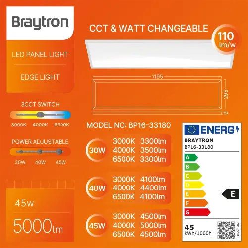 Braytron LED Panel Ugradni 295X1195 40W Beli CCT BP16-33180