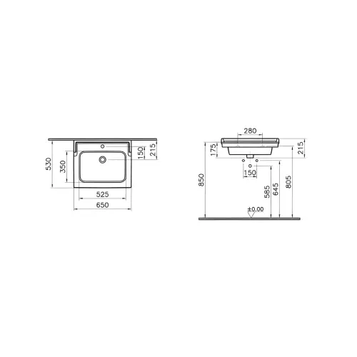 Vitra VALARTE 65 lavabo 7801B003-0001 - tehnički crtež