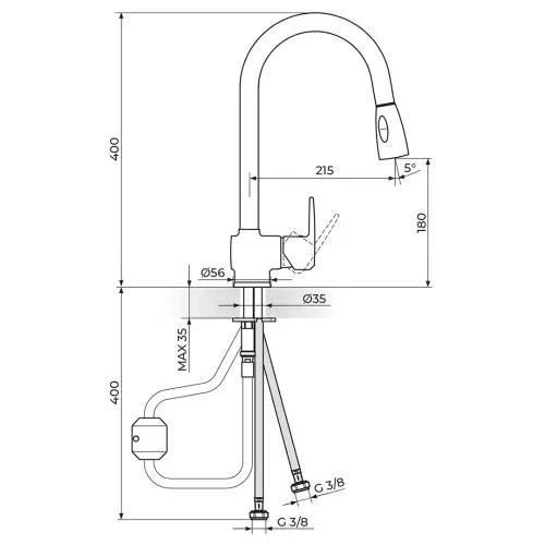Rosan Cubo za sudoperu JC38501 - tehnički crtež