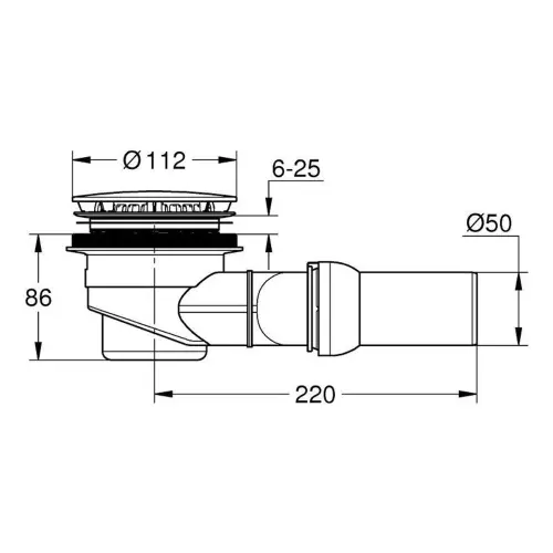 Grohe sifon horizontalni 49534000 - tehnički crtež