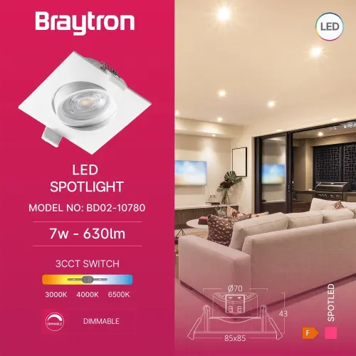 Braytron LED Spot Svetiljka Kvadratna 7W Bela CCT BD02-10780