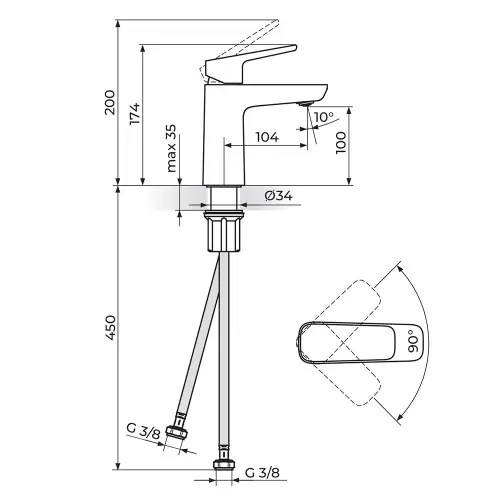 Rosan Stolz Black za lavabo 130101B - tehnički crtež
