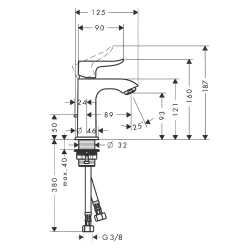 Hansgrohe Metris 100 za lavabo 31088000 - tehnički crtež