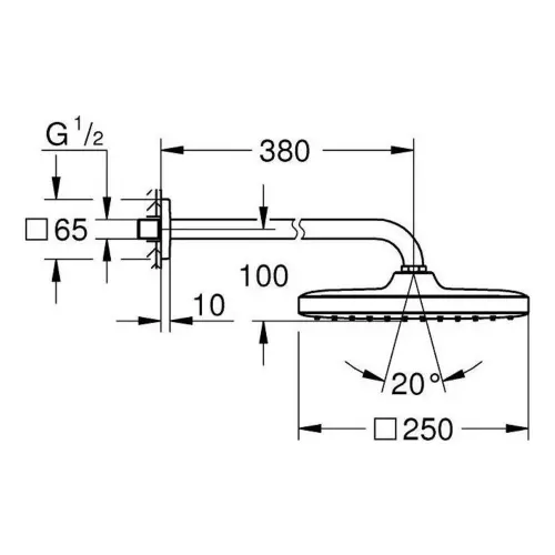 Grohe Tempesta CUBE 250 tuš ruža MATTE Black 266872430 - tehnički crtež