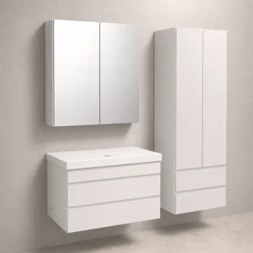 Kolpa San Naomi Set Delux 70cm Bela (Ormarić sa umivaonikom + Ogledalo/ormarić + Visoki ormarić)