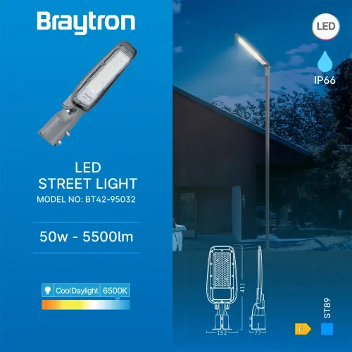 Braytron LED Ulična Svetiljka 50W Siva 6500K IP66 BT42-95032