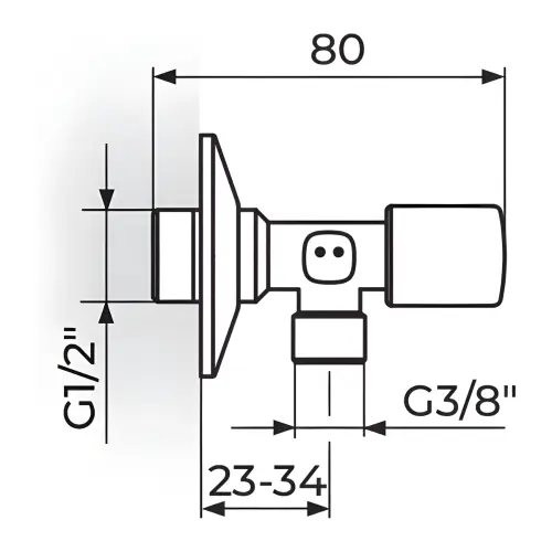 Rosan Ek ventil 1/2x3/8 A611238 - tehnički crtež