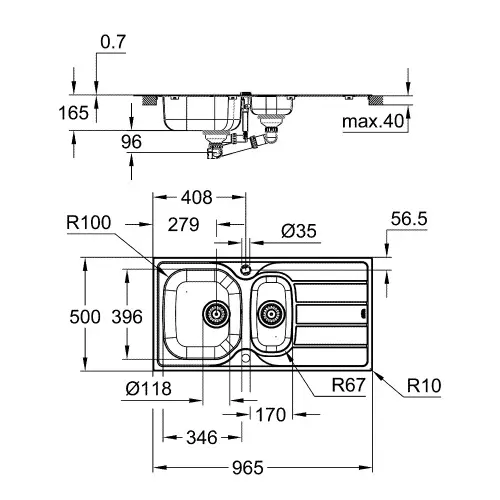 Grohe K200 sudopera 60 96,5/50 1.5 rev 31564SD1 - tehnički crtež