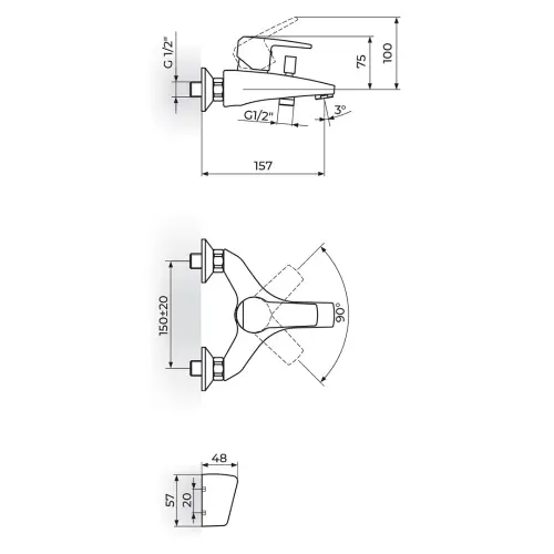 Rosan Cubo za kadu JC33101 - tehnički crtež