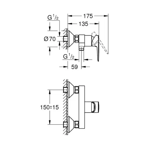 Grohe Bauedge za za tuš kadu 23635001 - tehnički crtež