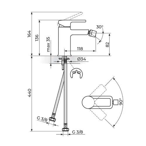 Rosan B2 za bide B2 JB39101 - tehnički crtež