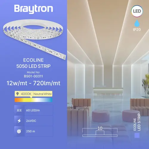 Braytron LED Traka 12W 60LED 5050 4000K 24V IP20 5M BS01-00311