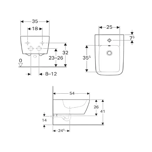 Geberit iCon Square bide konzolni 231910000 - tehnički crtež