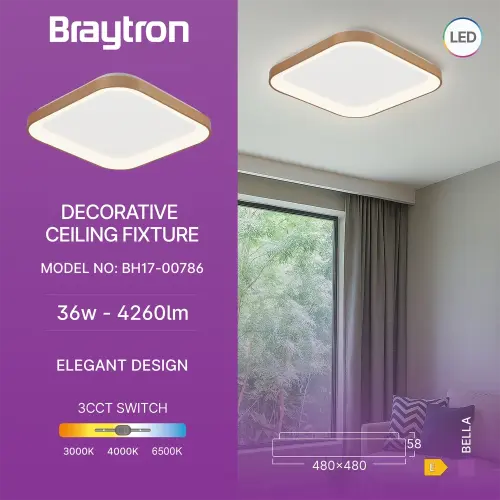 Braytron LED Plafonjera Kvadratna 36W Zlatni CCT IP20 BH17-00786