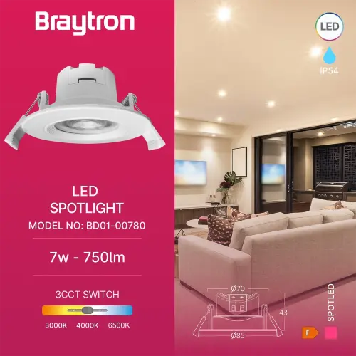 Braytron LED Spot Svetiljka Okrugla 7W Bela CCT IP54 BD01-00780