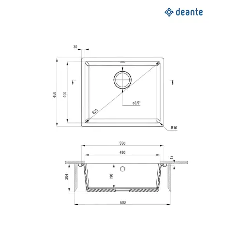 Deante Corda ZQA N10C podgradna Crna 550x460/204mm