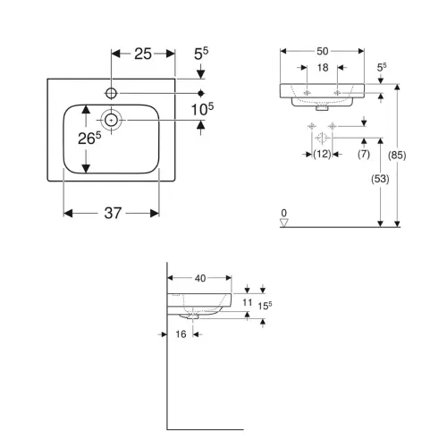 Geberit Modo umivaonik 50x40 502.831.00.1 - tehnički crtež
