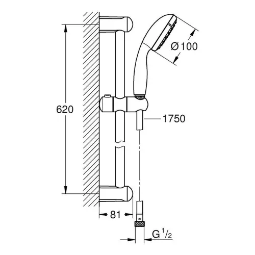 Grohe Tempesta 100 Klizna šipka set 1 funkcija 27853001 - tehnički crtež