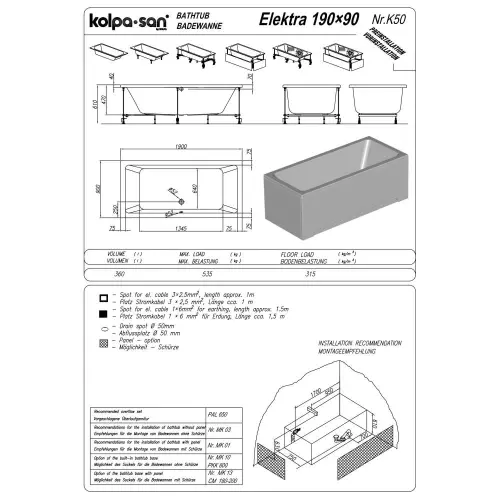 Kolpa Elektra 190x90 UN 740620