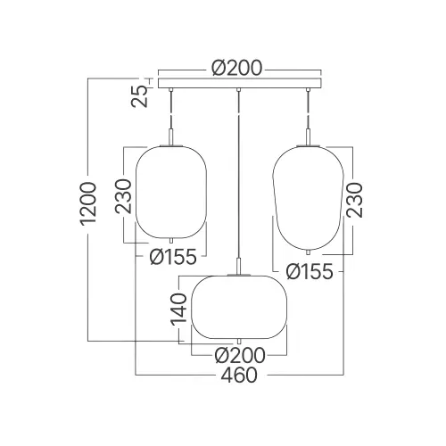 Braytron Visilica 3-Glava E14 Opal/Crni BV01-00106