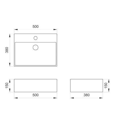Elegant 500x380/150mm lavabo - tehnički crtež