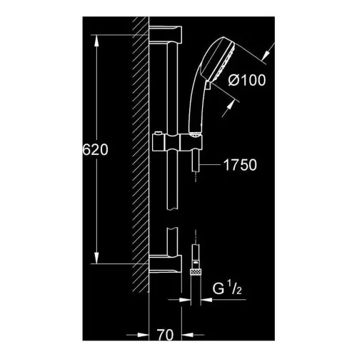 Grohe Tempesta Cosmopolitan 100 Klizna šipka set 2 funkcije 2757820E - tehnički crtež