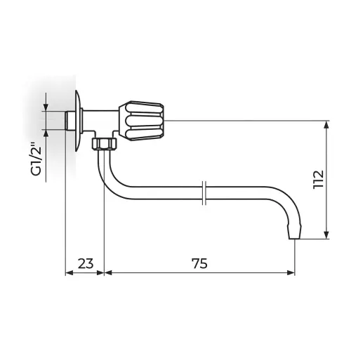 Rosan Klasik Fumme Zidni ventil 3/8" g.deo - Donji izliv o12 mm - piccolo AF501075 - tehnički crtež
