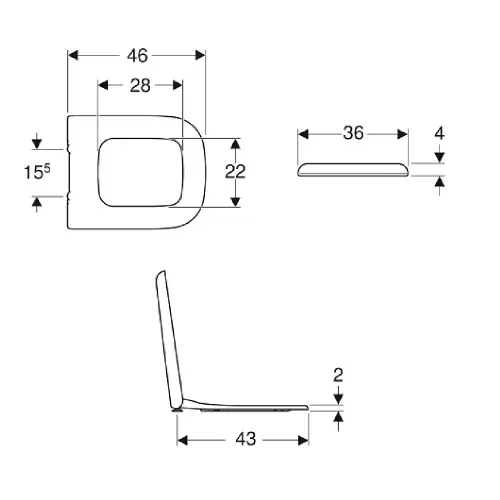 Geberit WC daska Soft Myday 575410000 - tehnički crtež