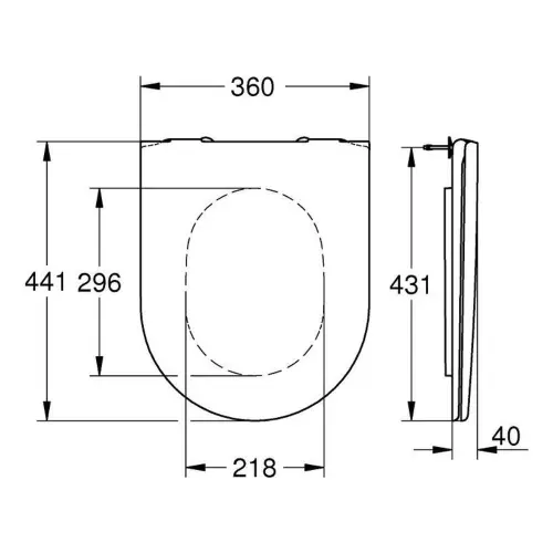 Grohe Essence WC daska Soft close 39577000 - tehnički crtež
