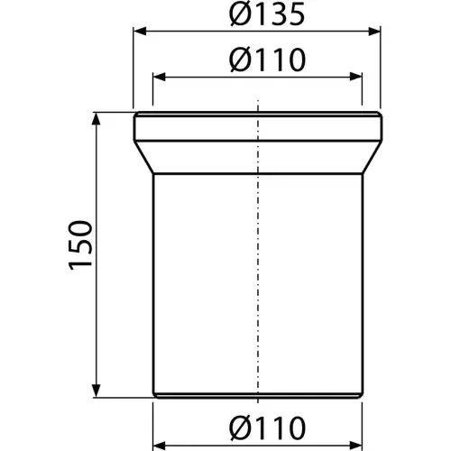 Alca WC konektor - ravna spojnica 150mm A91-150 - tehnički crtež