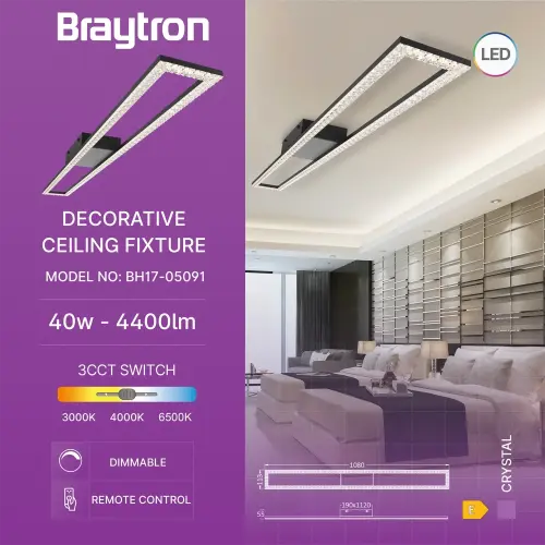 Braytron LED Plafonjera 40W Crni CCT BH17-05091