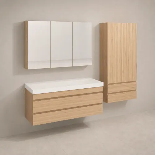 Kolpa San Naomi Set Delux 120cm Braon (Ormarić sa umivaonikom + Ogledalo/ormarić + Visoki ormarić)