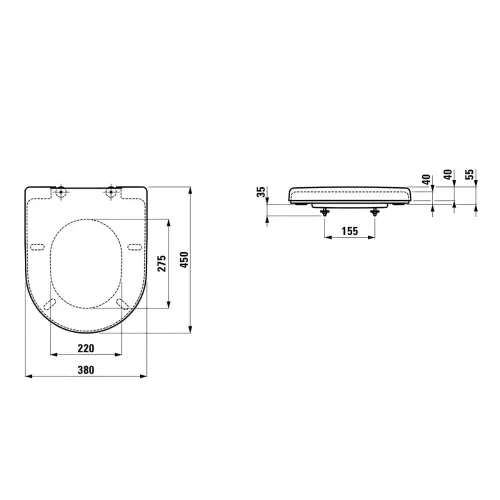 Laufen PRO WC daska Soft CLOSE PROJEKTNA 8.9695.8.000.000.1 - tehnički crtež