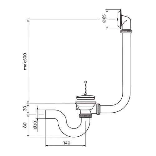 Rosan sifon za kadu flex 5/4 S280/F - tehnički crtež