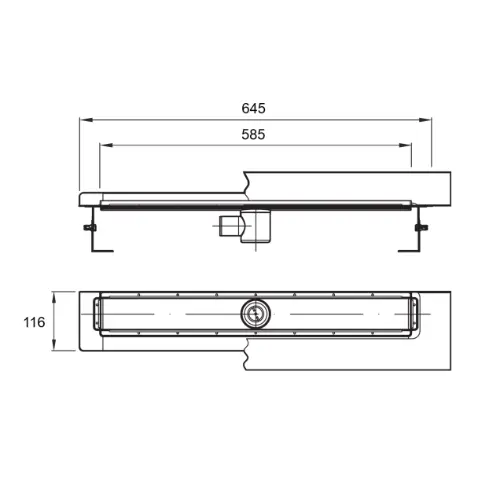 Aco ShowerDrain E+ tuš kanalica do zida 585 mm h=70-152mm 3017634 - tehnički crtež