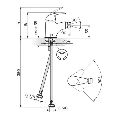 Rosan Perla za bide JP391001 - tehnički crtež
