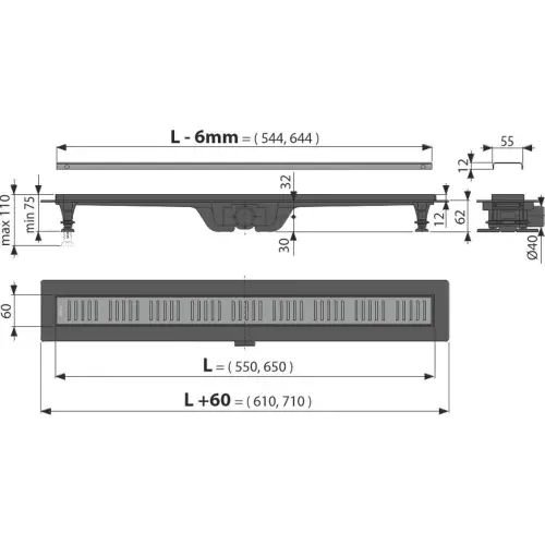 Alca APZ10-850mm Black BRASS - tehnički crtež