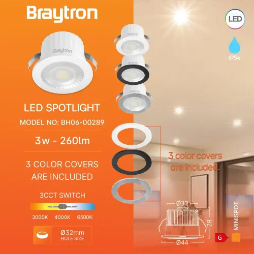 Braytron LED Mini Spot 3W Tricolor CCT 38° IP54 BH06-00289