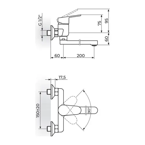 Rosan Smart Zidna JA321002 - tehnički crtež