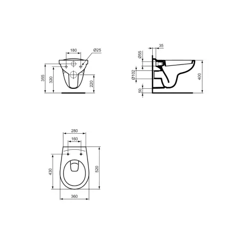 Ideal Standard Alpha WC šolja konzolna W331301 - tehnički crtež