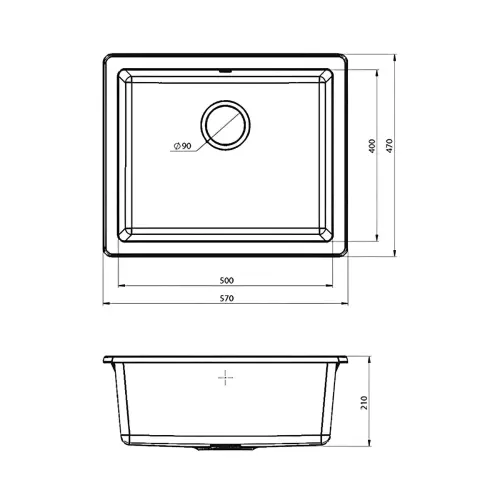 Metalac X Granit Quadro U50 570x470 Bež podgradna 359104 - tehnički crtež