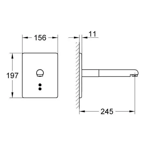 Grohe Europlus E Zidna senzorska za umivaonik STAINLESS STEEL 36242SD0 - tehnički crtež