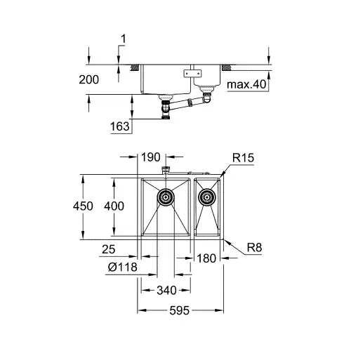 Grohe K700 sudopera 60 -S 58,5/44 1.5 lh 31577SD1 - tehnički crtež