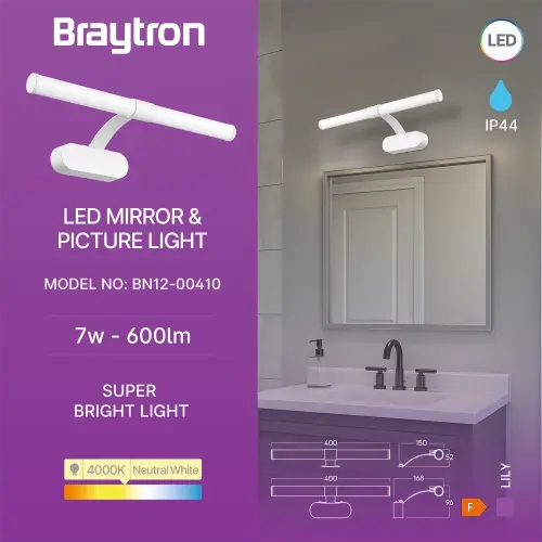 Braytron LED Lampa za Ogledalo 400MM 7W Beli 4000K IP44 BN12-00410